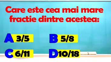 Test IQ | Care e cea mai mare fracție dintre acestea: 3/5, 5/8, 6/11 sau 10/18?