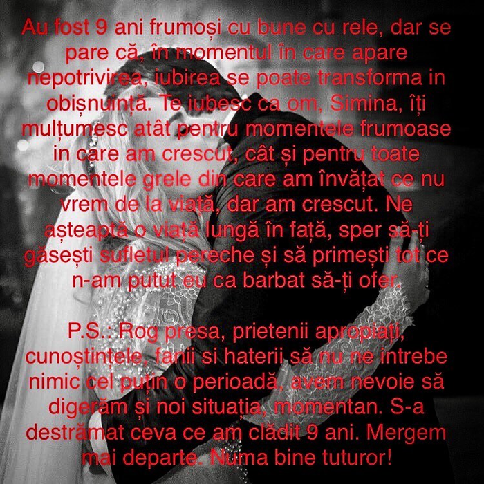 Gestul făcut de Simina cu câteva ore înainte ca What’s Up să anunțe oficial despărțirea. Luna aceasta ar fi aniversat 3 ani de la nuntă