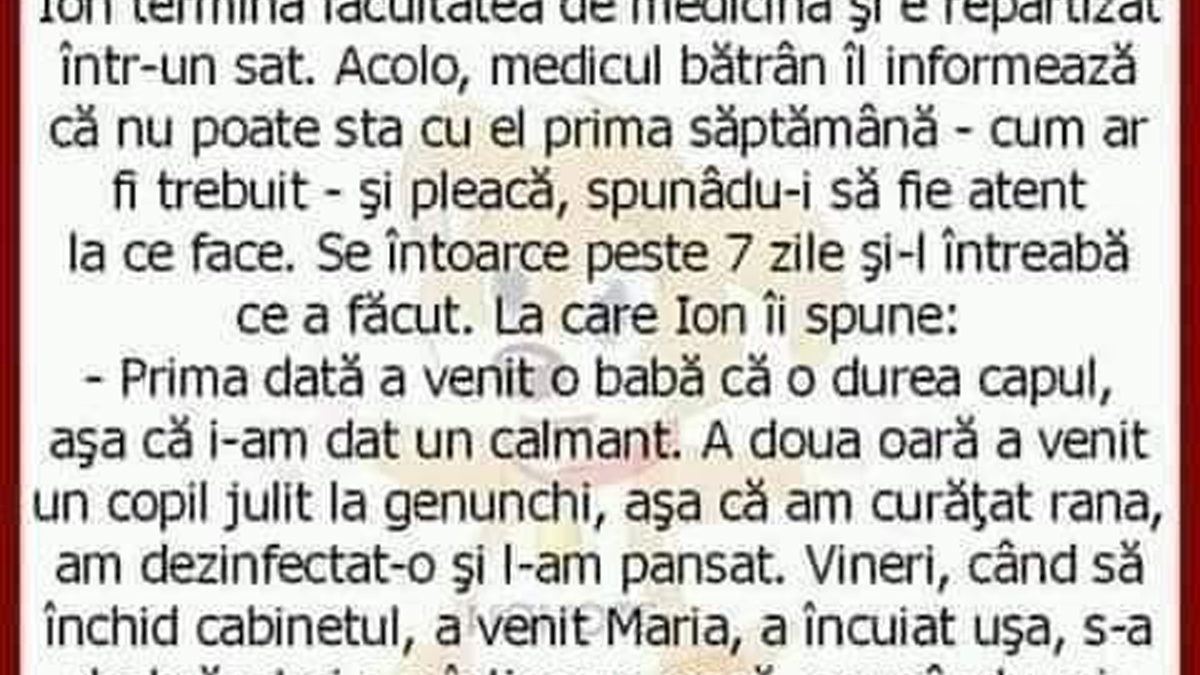 BANC | "Vineri, când să închid cabinetul, a venit Maria. A încuiat ușa, s-a dezbrăcat și s-a întins pe masă, spunându-mi: Ioane..."