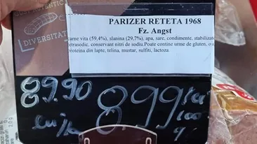 Parizer cu 90 de lei kilogramul într-un supermarket Carrefour din București. Imagini realizate de un client uimit