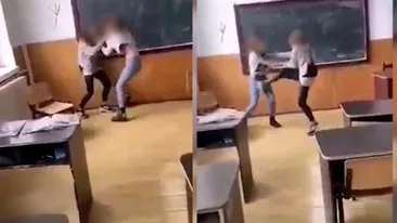 Imagini șocante! Două fete s-au bătut cu pumnii şi picioarele, chiar în sala de clasă