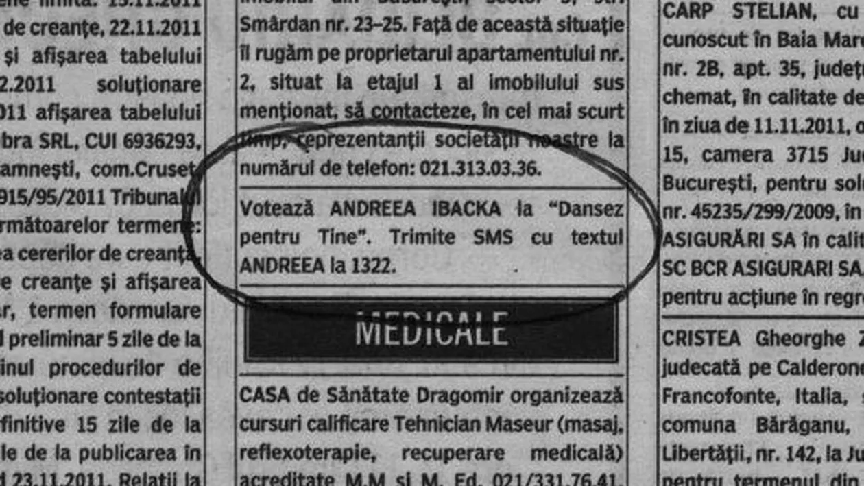 Andreea Ibacka, promovata in ziare pentru a castiga Dansez pentru tine! Apare la mica publicitate! Uite ce anunt a aparut!