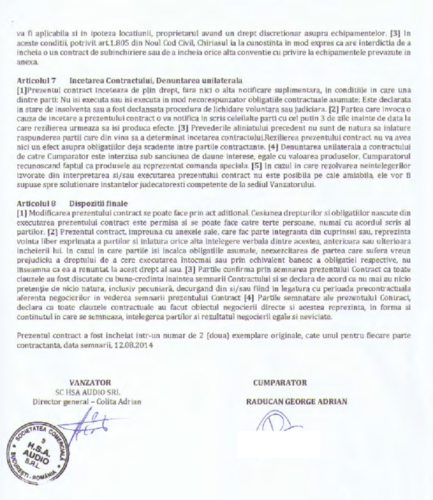 Contractul semnat de George Talent și afaceristul Adrian Colita