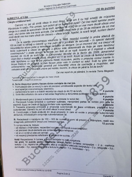Subiecte Evaluare Naţională 2017 Română