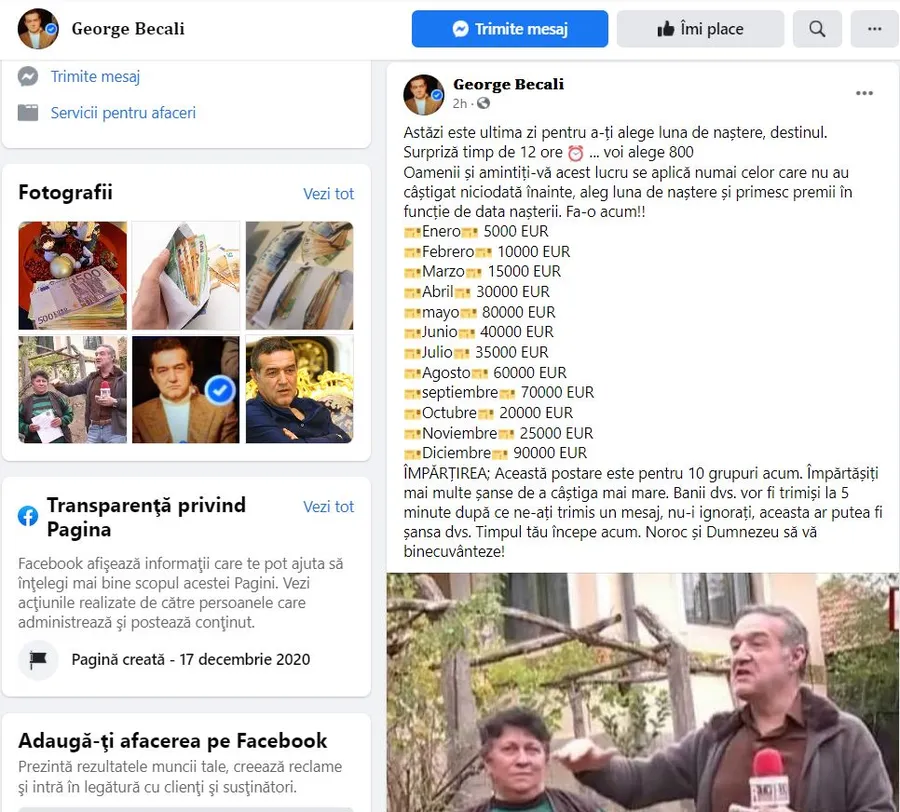 Un bărbat s-a dat drept Gigi Becali pe Facebook și a promis premii de sute de mii de euro