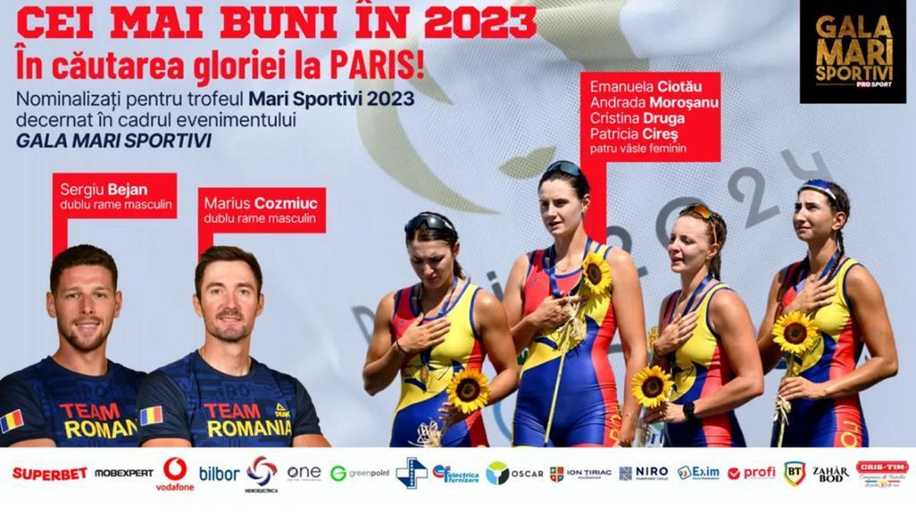 Gala Mari Sportivi ProSport 2023. Aurul, mai aproape ca niciodată! Ținem pumnii la Jocurile Olimpice echipajelor de canotaj duble rame masculin și patru vâsle feminin