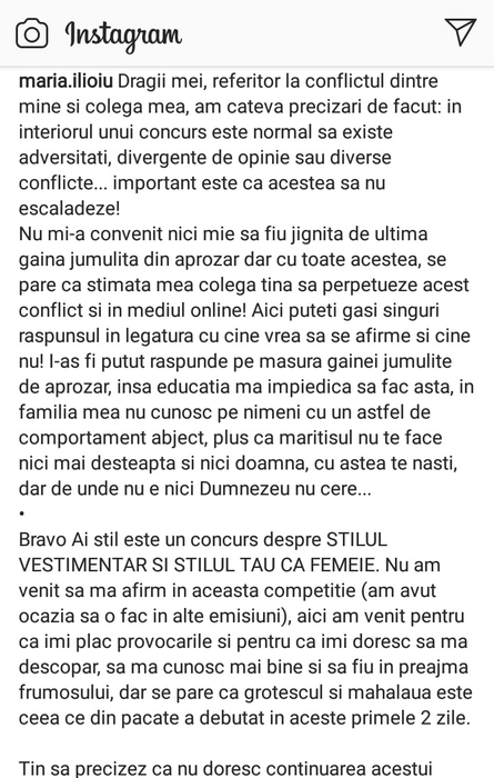 Maria Ilioiu a continuat războiul cu Andreea Tonciu pe Instagram: “Să fiu jignită de ultima găină jumulită din aprozar”. A șters mesajul, dar noi l-am salvat