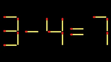 Test IQ exclusiv pentru genii | 3-4=7 este greșit. Pentru a corecta egalitatea, mutați un singur chibrit