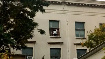 VIDEO / E stare de alertă la Universitatea Alexandru Ioan Cuza! Atârnată la un geam, o femeie ameninţă că se aruncă în gol! 