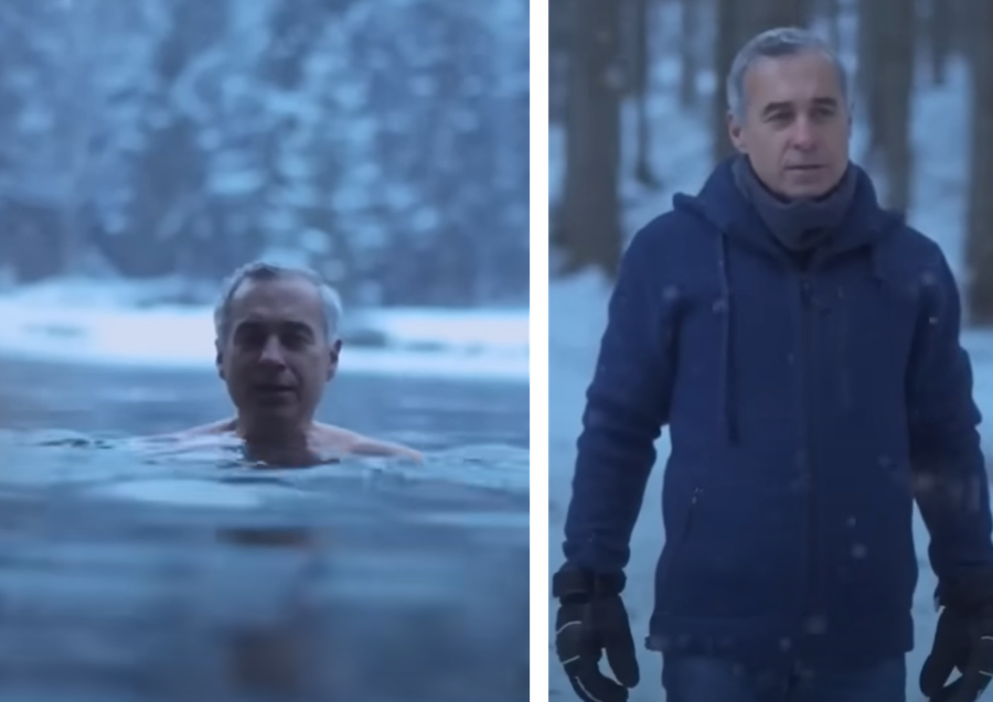 Imagini geniale! Călin Georgescu a făcut baie într-un lac înghețat de munte, la -6 grade Celsius. Sursă foto: Captura Youtube