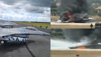 Panică pe pista unui aeroport din Grecia. Un F-16 a fost distrus la aterizare