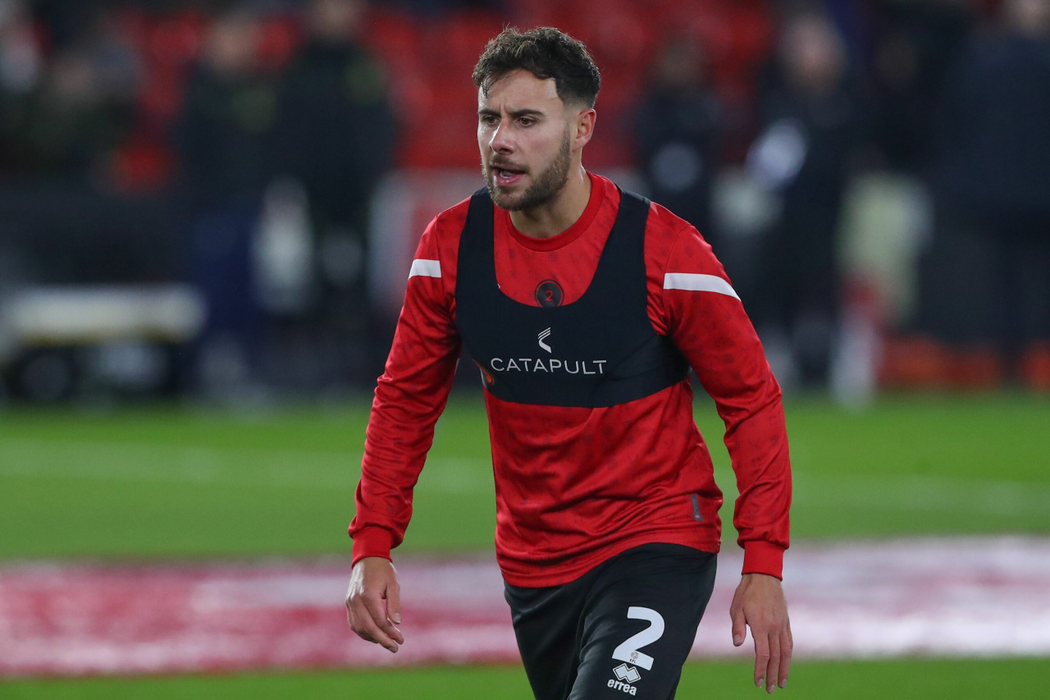 March 1, 2023, Sheffield, South Yorkshire, United Kingdom: George Baldock #2 of Sheffield United during the pre-game warm up ahead of the Emirates FA Cup Fifth Round match Sheffield United vs Tottenham Hotspur at Bramall Lane, Sheffield, United Kingdom, 1st March 2023. (Credit Image: © Gareth Evans/News Images via ZUMA Press Wire)