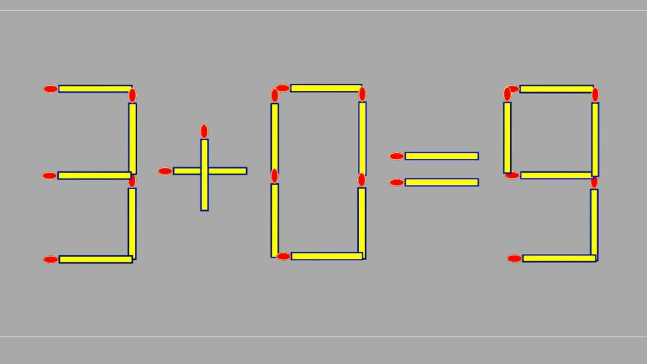 Test de logică pentru genii | Mută un singur chibrit, pentru a corecta 3+0=9