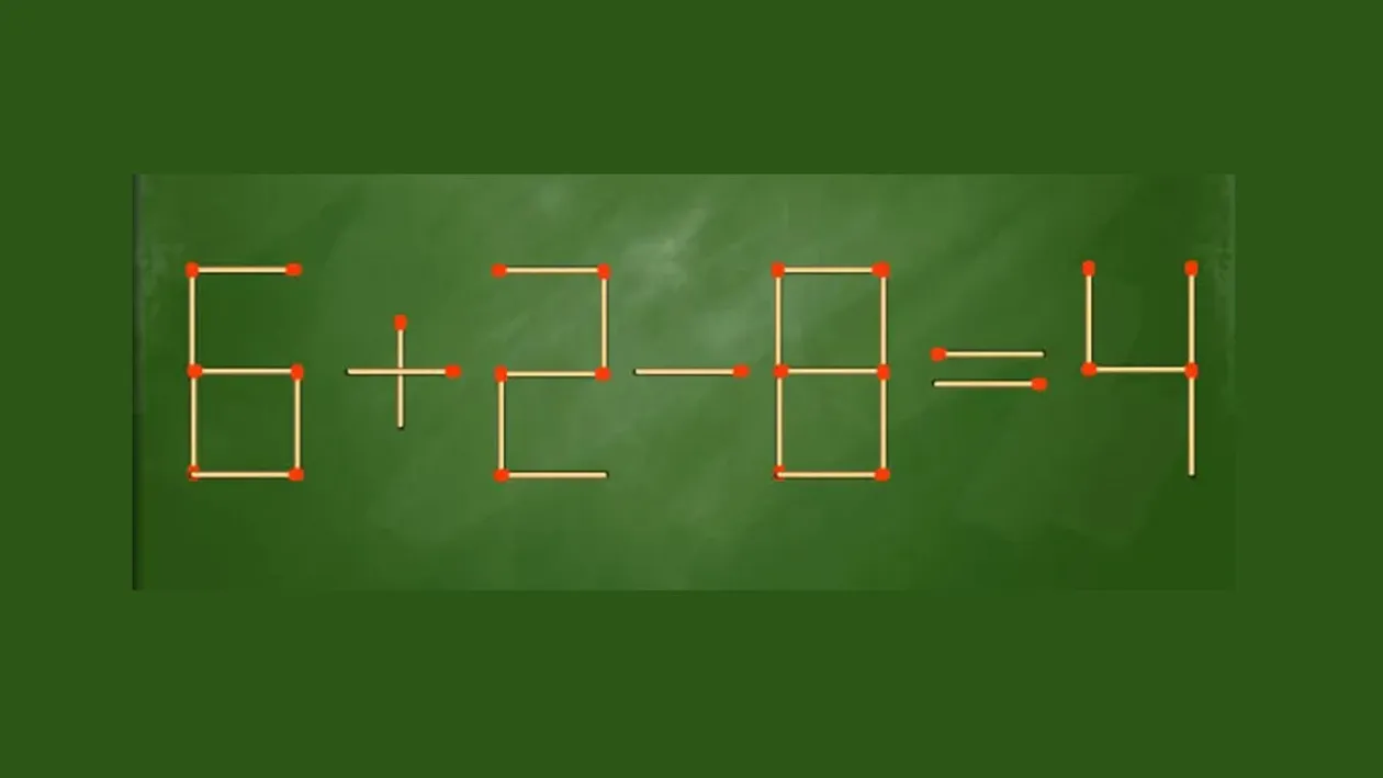 Test de inteligență cu chibrituri | Mută un singur băț pentru a corecta egalitatea 6+2-8=4