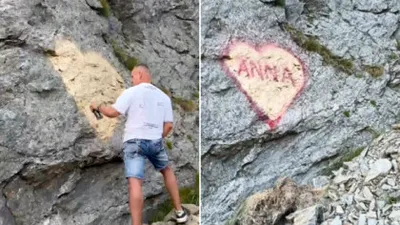 S-a aflat cine este bărbatul care a „pictat” o declarație de dragoste pe o stâncă de pe Transfăgărășan