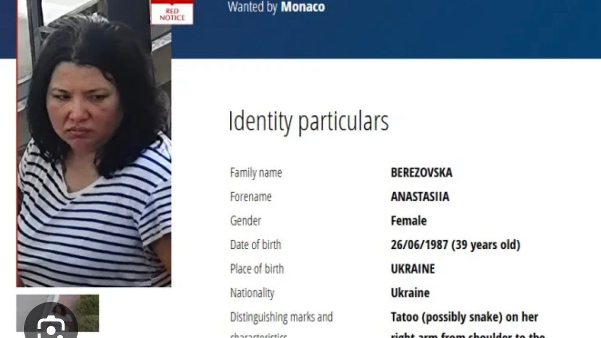 Interpol a identificat suspecta în cazul atentatului cu bombă din Monaco. Anastasiia Berezovska este dată în urmărire internațională