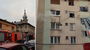Trei persoane intoxicate cu fum în urma unui incendiu într-un bloc din Arad. VIDEO