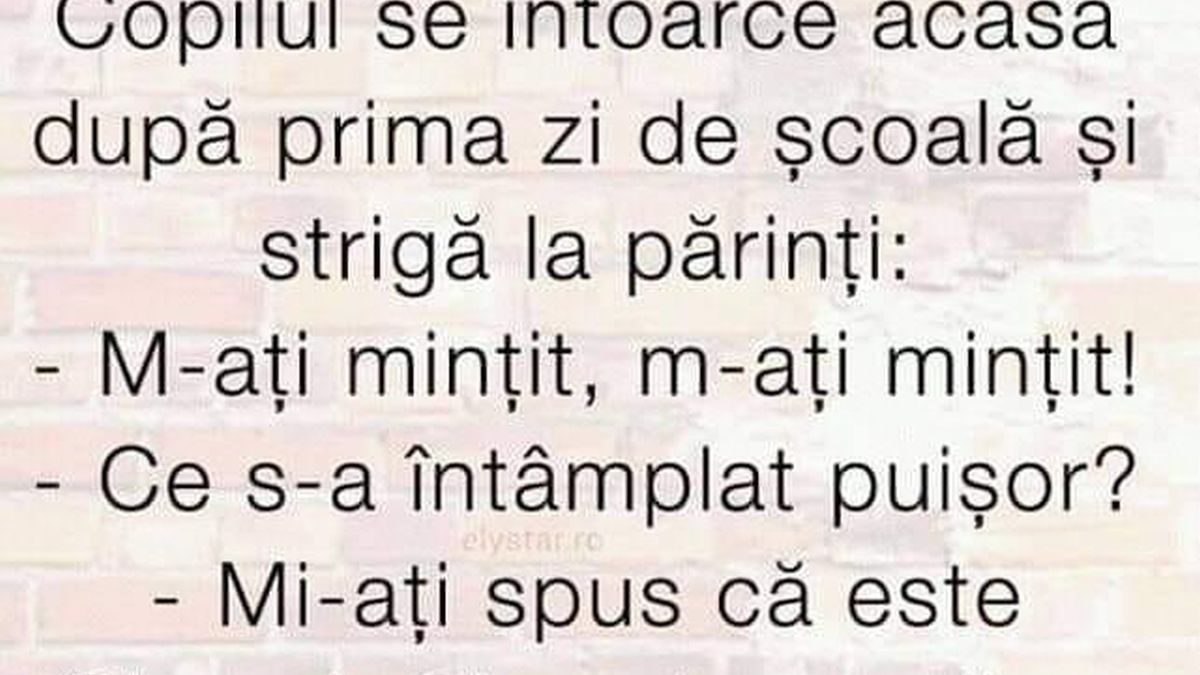 BANCUL DE DUMINICĂ | Micuțul vine nervos acasă după prima zi de școală