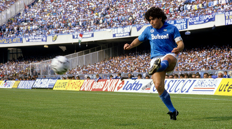Argentinian Diego Maradona in action for Napoli