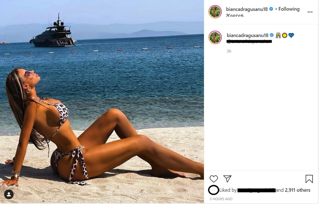 Bianca Drăgușanu se pozează la plajă. Sursă: Instagram Bianca Drăgușanu