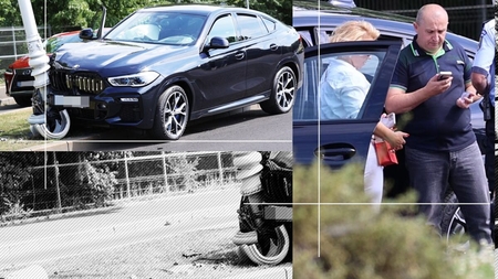 Cornelia și Lupu Rednic au intrat cu X6-le de 100.000 € direct în stâlp! Cum arată acum bolidul și cum se simt cei doi artiști după ce au strâmbat pilonul de iluminat