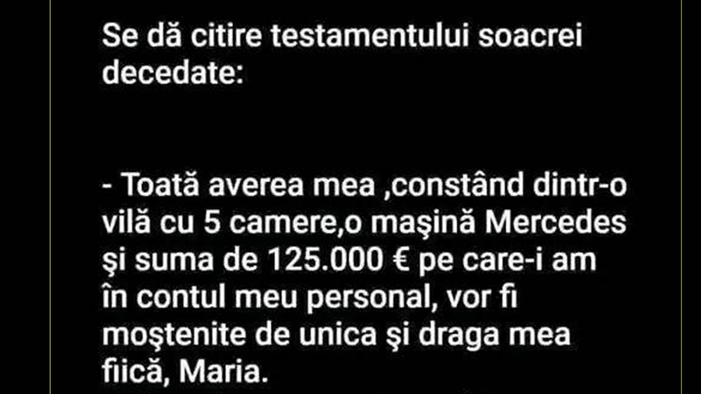 Bancul începutului de iunie | Testamentul soacrei