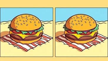 TEST IQ | Ești mai inteligent decât un computer? Găsește cele 3 greșeli dintre burger-ul din stânga și cel din dreapta, în maximum 45 de secunde