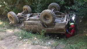 Misiune de salvare dramatică în Argeș. O mașină s-a răsturnat, după ce șoferul a pierdut controlul volanului