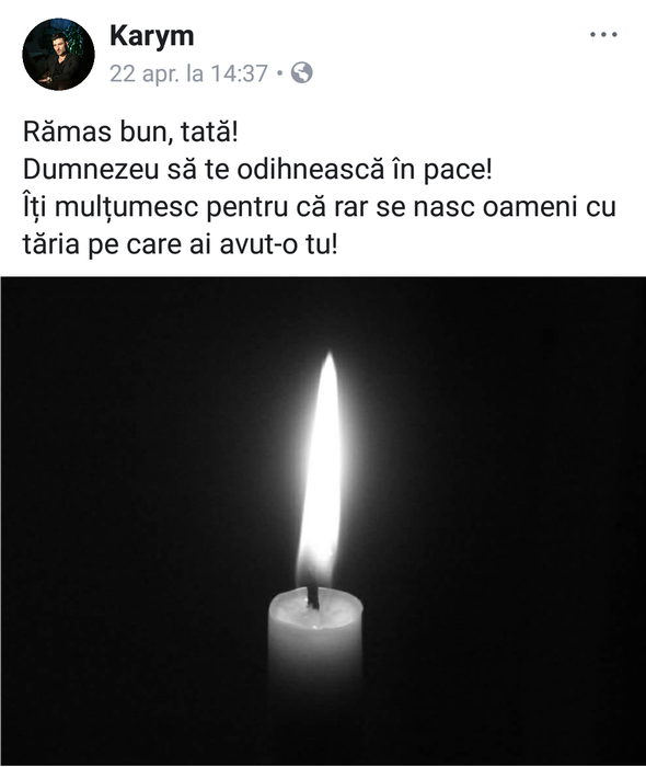 Karym și-a luat rămas bun de la tatăl lui! Mesajul emoționant pe care i l-a transmis: “Rar se nasc oameni…“