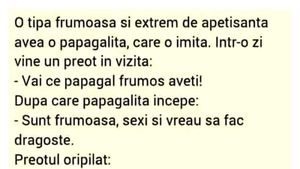 Bancul de weekend | Preotul, enoriașa și papagalița