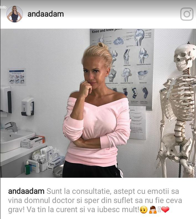 Anda Adam s-a pozat lângă schelet: ”Aştept cu emoţie să vină…” / ”Stai calmă!”