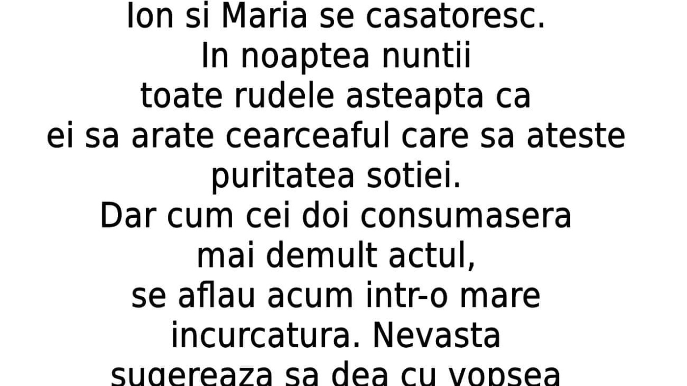 BANC | Ion și Maria se căsătoresc. În noaptea nunții, toate rudele așteaptă ca ea să arate cearceaful