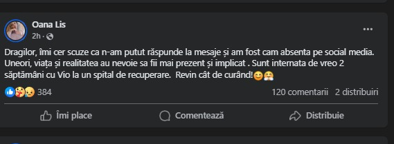 Viorel Lis este internat în spital. Foto: Facebook / Oana Lis