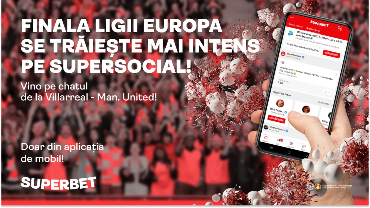 Villarreal – Manchester United e primul eveniment SuperSocial al primăverii! Trăiește-l cu prietenii pe aplicația Superbet!