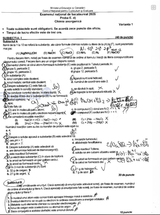 Subiect chimie/ Sursa foto: Edupedu.ro