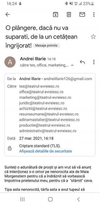 Maia Morgenstern, ameninţată cu moartea chiar de sărbătoarea Pesah: "Are zilele numărate! O să dau foc teatrului"