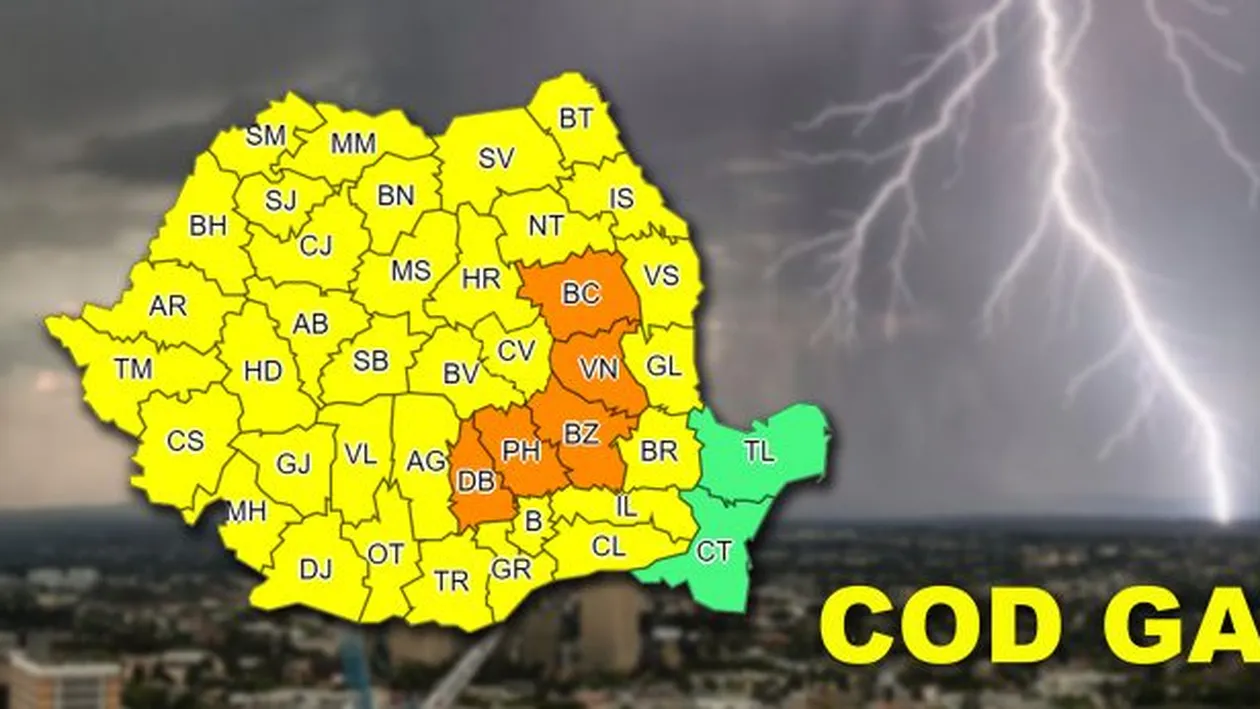 Cod galben de ploi și descărcări electrice în patru județe