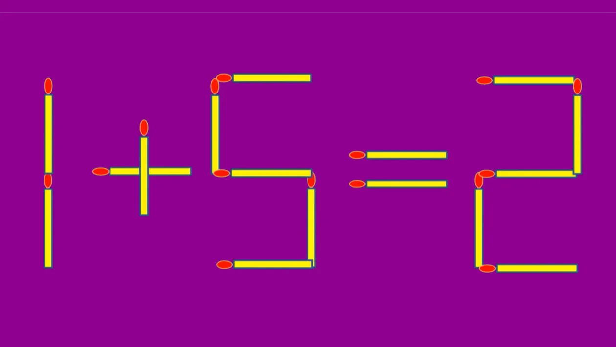 Test IQ exclusiv pentru genii | 1 + 5 = 2 este greșit. Pentru a corecta egalitatea, mutați un singur chibrit