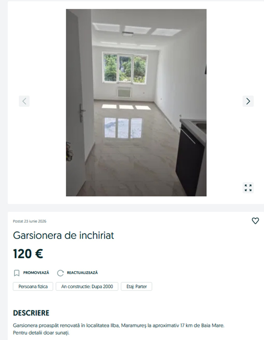 Localitatea din România în care o garsonieră proaspăt renovată se închiriază cu doar 120 euro/lună
