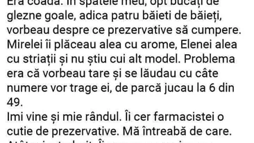 BANCUL ZILEI | Coadă la farmacie. 4 bărbați vor să cumpere prezervative