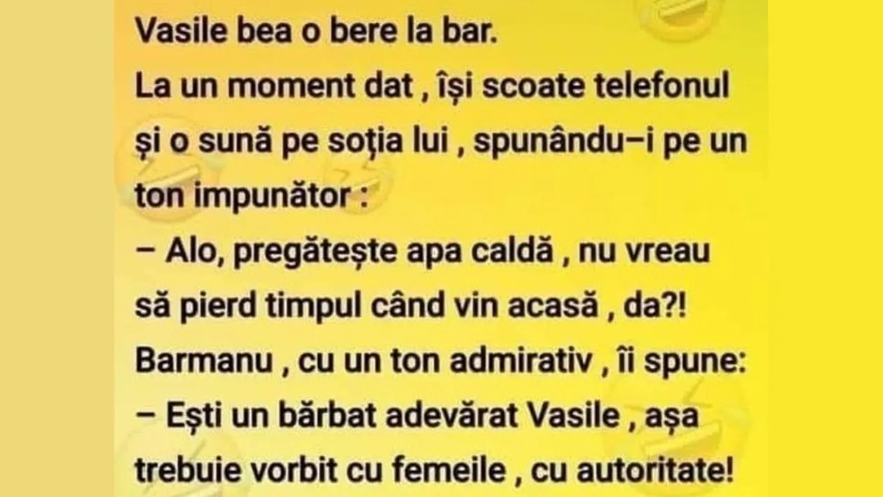 BANCUL ZILEI |  Vasile bea la bar. La un moment dat, își scoate telefonul și o sună pe soția
