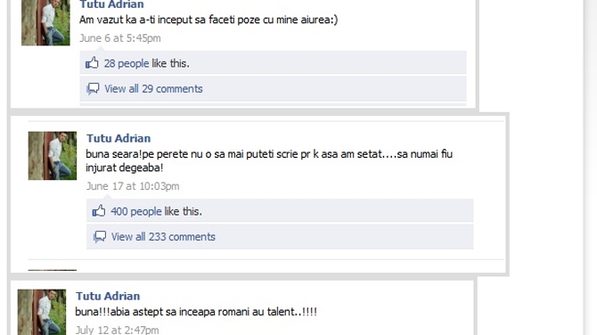Adrian Tutu, agramat pe Facebook! Uite cu ce greseli colosale isi posteaza mesajele catre fanii sai