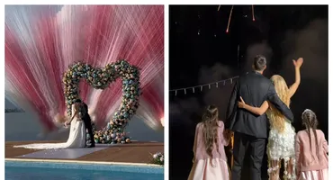 Foc de artificii fabulos, un tort special și o ținută atipică. Noi imagini de la nunta Andreei Bălan cu Victor Cornea