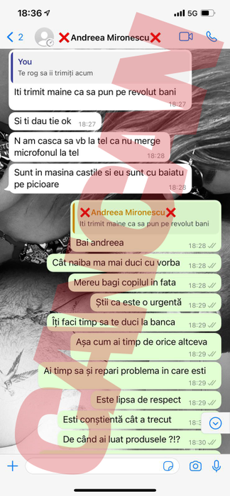 Discuția pe Whatsapp între Andreea Mironescu și reprezentatul firmei de unde modelul a cumpărat lenjerie de lux
