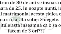 BANC | Un bătrân de 80 de ani se însoară cu o tânără de 25. În noaptea nunții, îi arată 3 degete