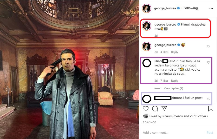 George Burcea, criticat dur după ce a postat o fotografie în care își ține un pistol la tâmpla dreaptă © Instagram