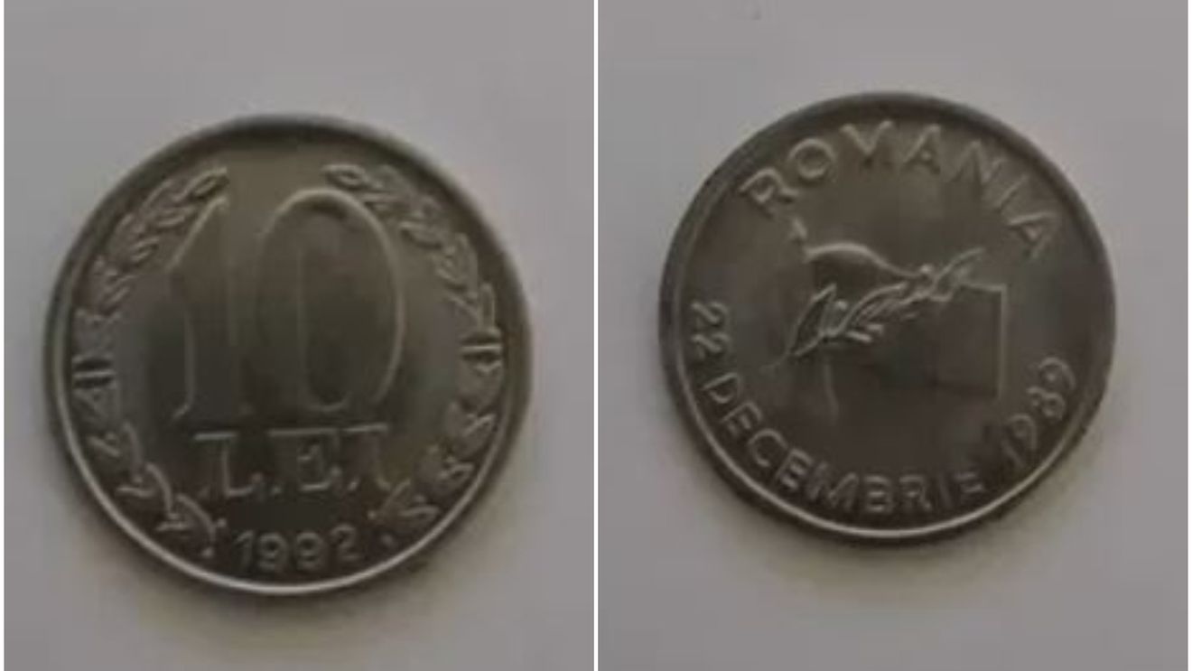 Prețul ireal la care se vinde o monedă de 10 lei din 1992, acum, în anul 2023. A fost emisă pentru comemorarea Revoluției