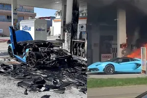 Bolid de 500.000 de euro, cuprins de flăcări. Lamborghini-ul a ajuns de nerecunoscut
