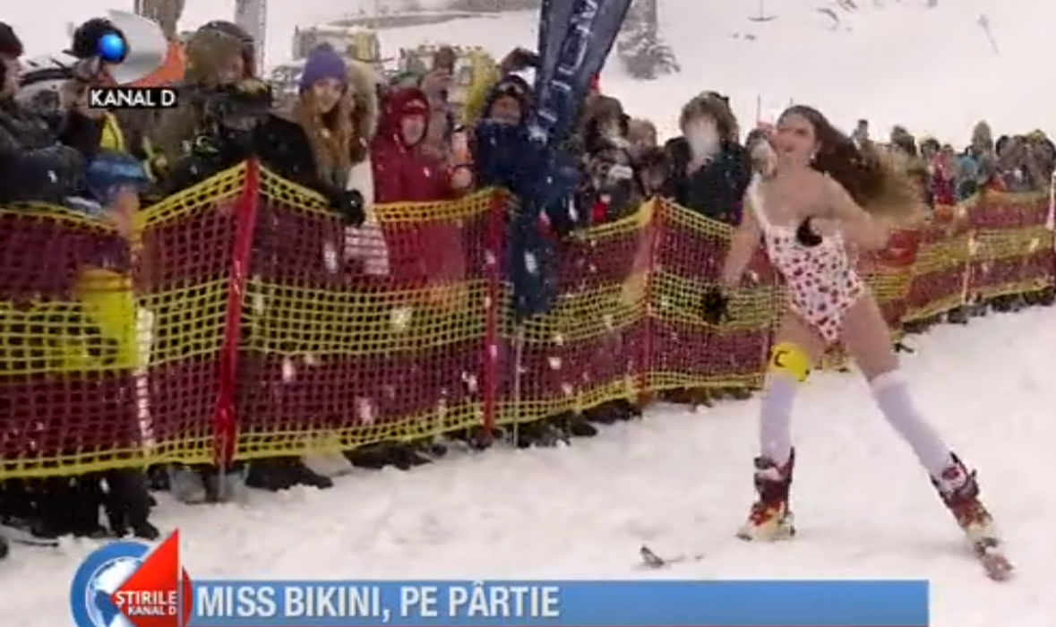 O româncă a apărut în lenjerie intimă pe partia de schi din Păltiniș. Imagini realizate ieri