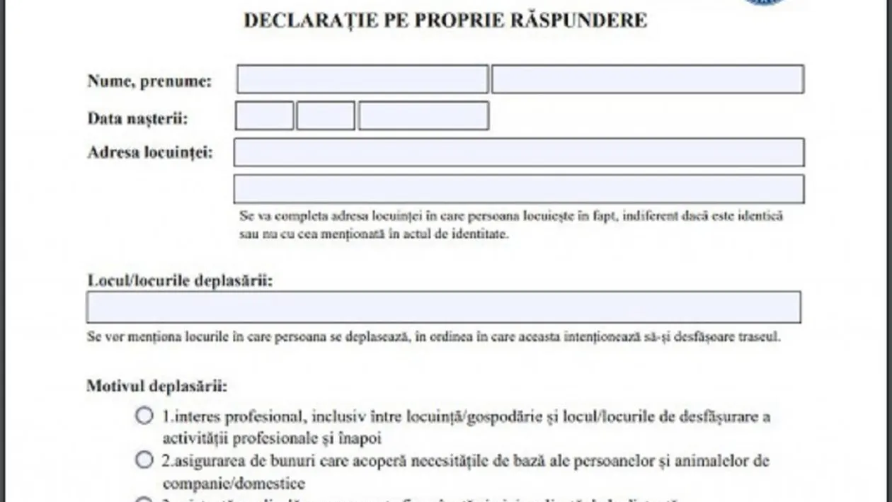 S-a schimbat declarația pe proprie răspundere. Ce trebuie să completezi dacă vrei sa ieși din casă după ora 23:00
